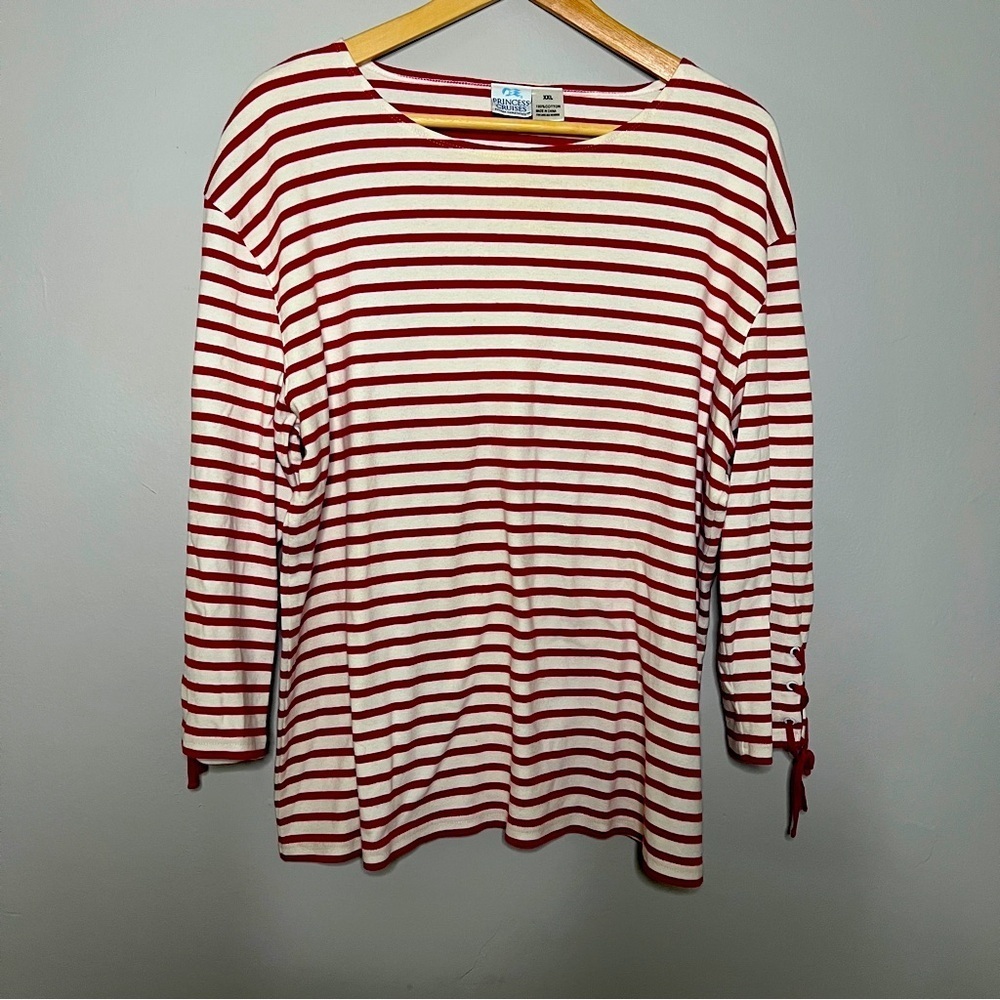Princess Cruises Size XXL 3/4 Sleeve Top Like New Red Striped 100% Cotton
